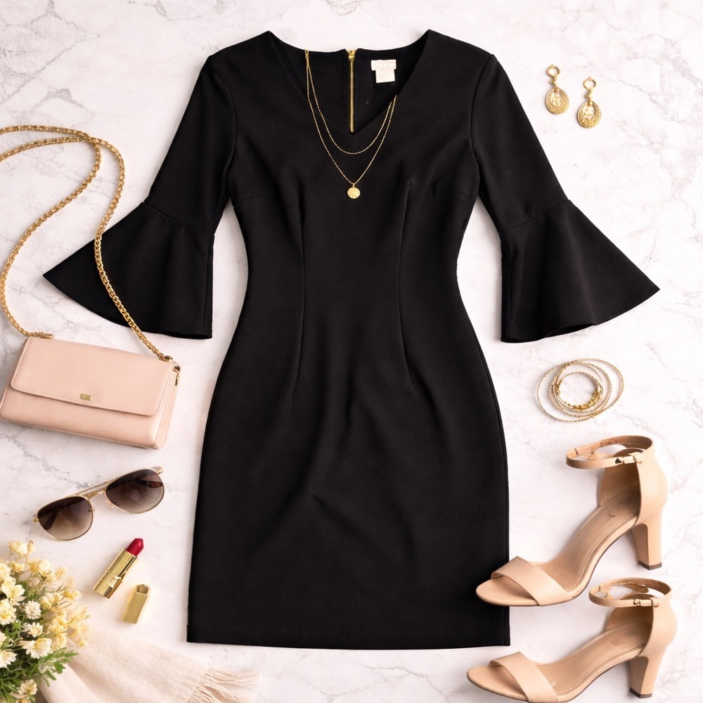 Chico's Elegant Black Flare Sleeve Dress - Picture 2 of 7